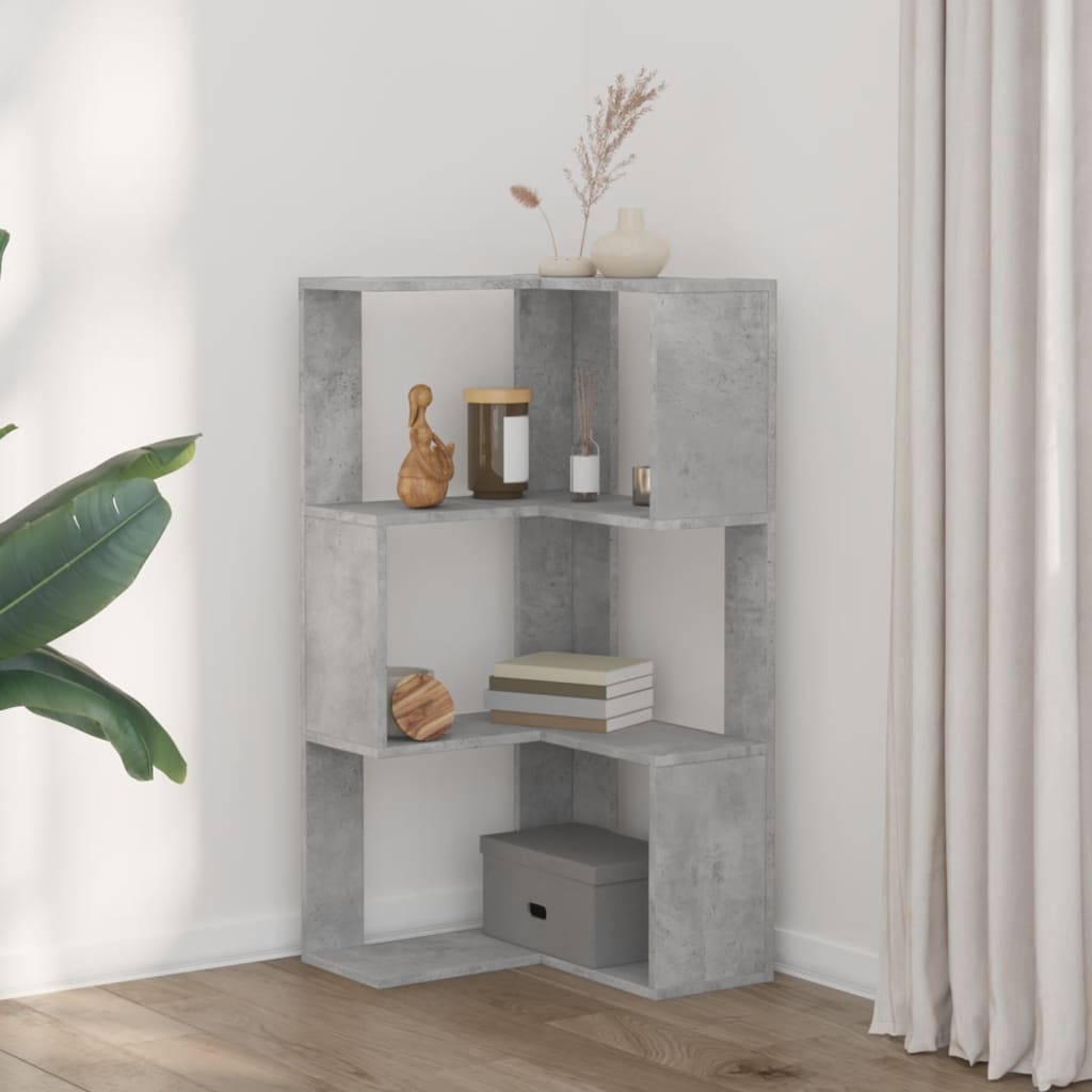 vidaXL Corner Bookcase 3-Tier Concrete Grey 50x50x102 cm Engineered Wood 3