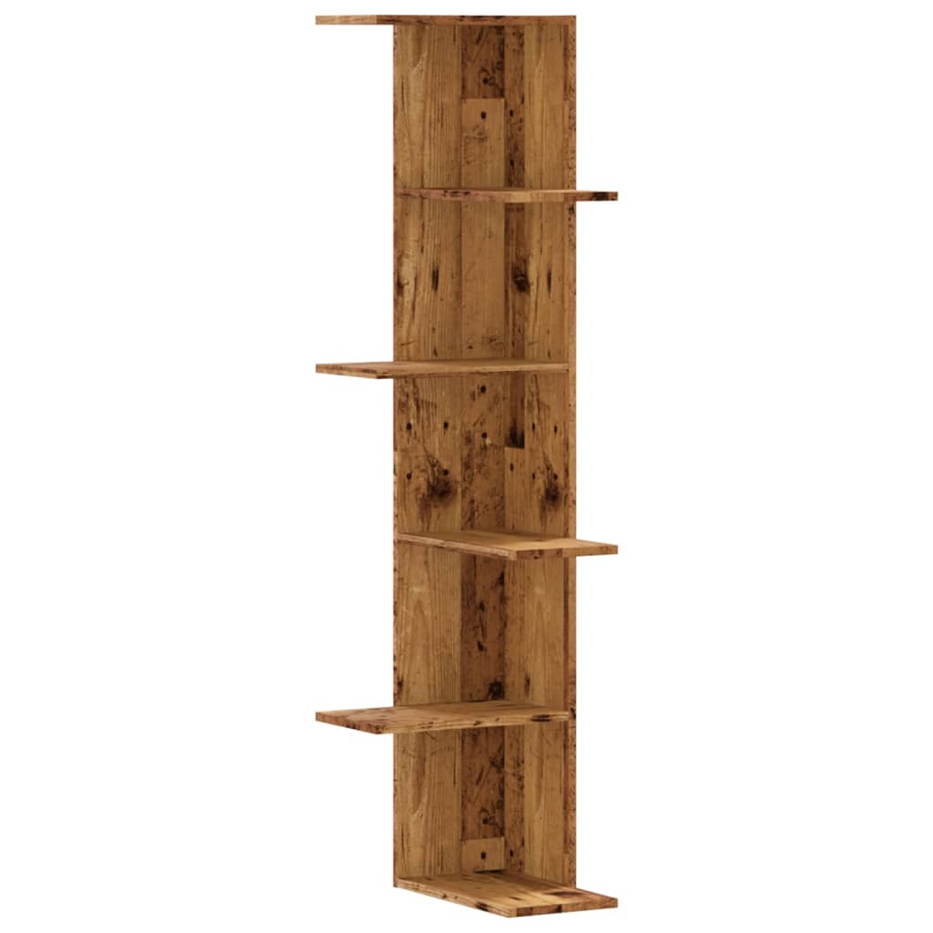 vidaXL Wall Corner Shelf Old Wood 36.5x36.5x140 cm Engineered Wood 2
