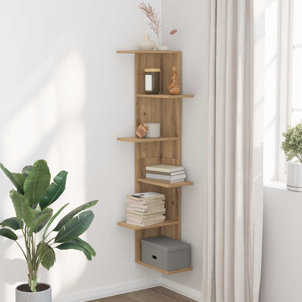 vidaXL Wall Corner Shelf Artisian Oak 36.5x36.5x140 cm Engineered Wood 1