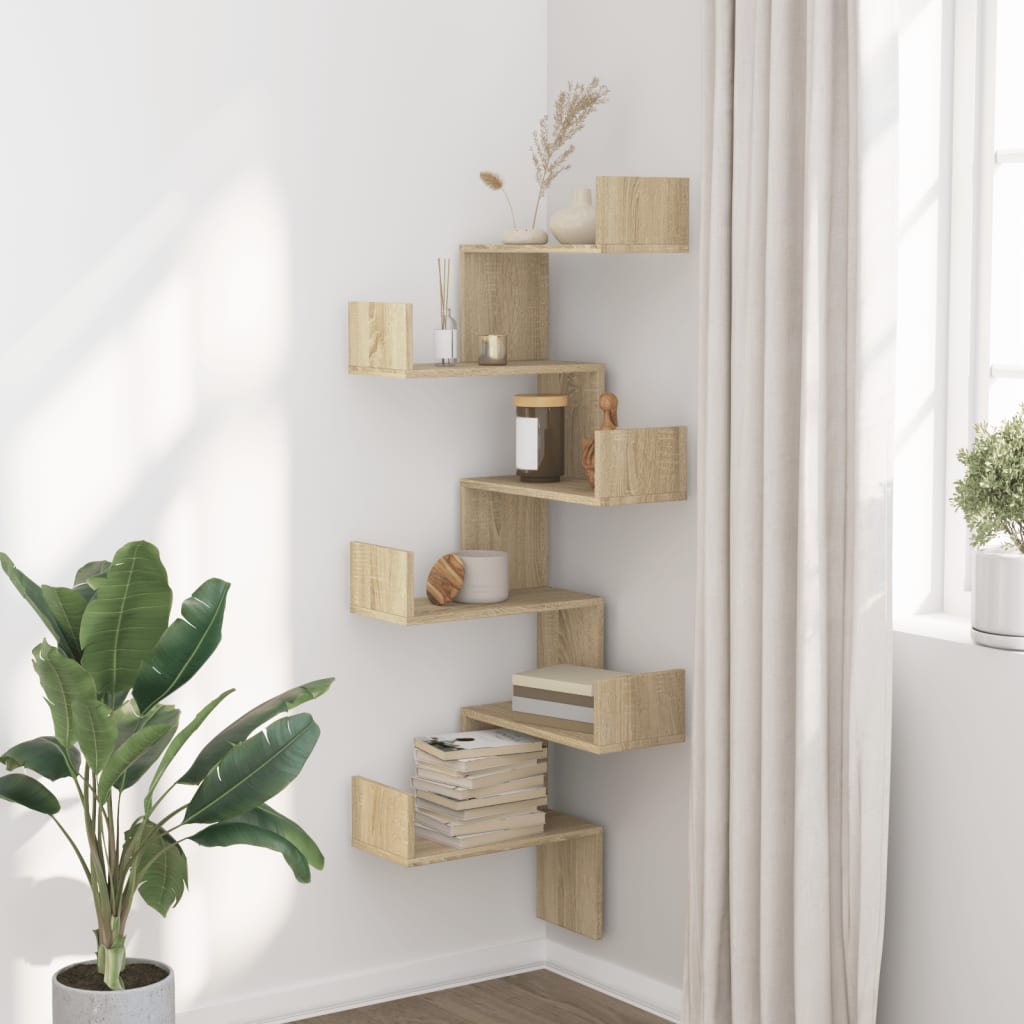 vidaXL Wall Corner Shelf Sonoma Oak 45x45x147 cm Engineered Wood 3
