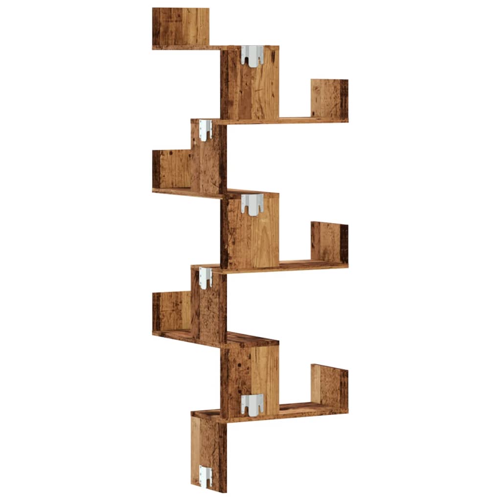 vidaXL Wall Corner Shelf Old Wood 45x45x147 cm Engineered Wood 6
