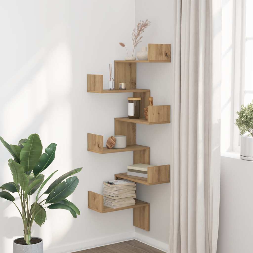 vidaXL Wall Corner Shelf Artisian Oak 45x45x147 cm Engineered Wood 1