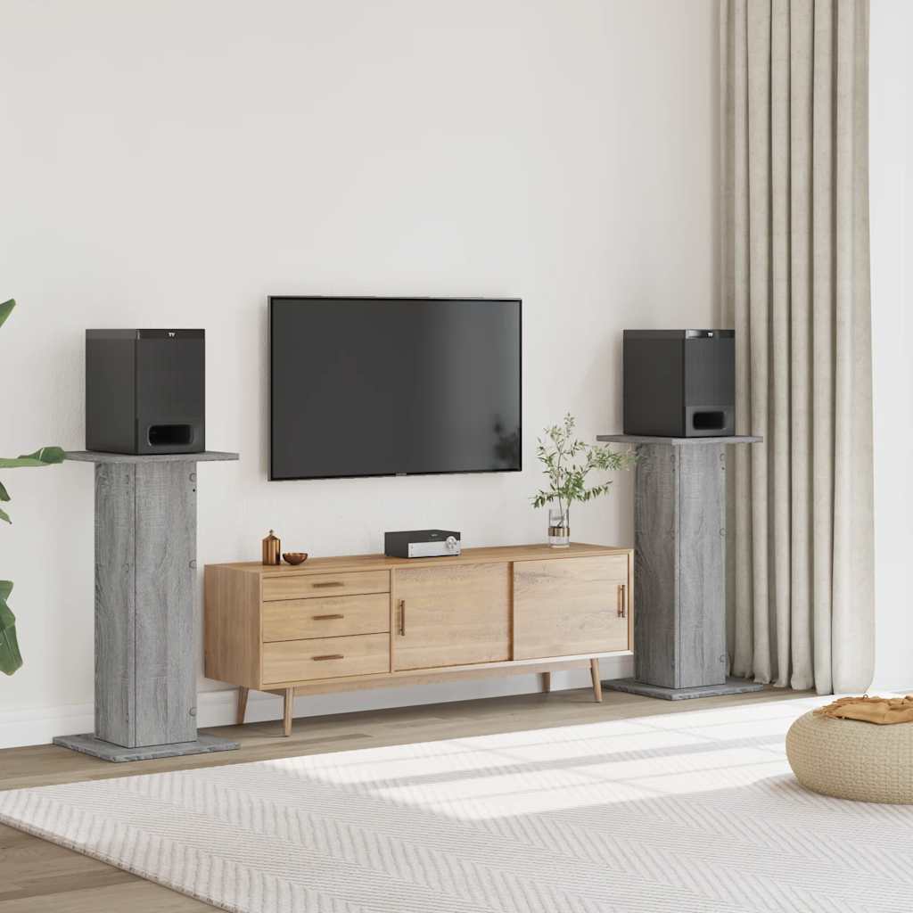 vidaXL Speaker Stands 2 pcs Grey Sonoma 30x30x95 cm Engineered Wood 1