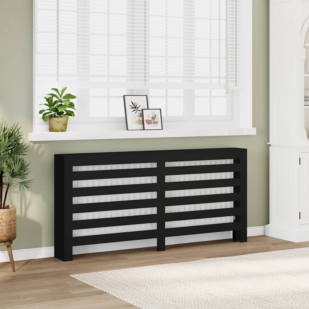 Radiator Cover 175x20x82 cm Engineered Wood Horizontal Slats Black