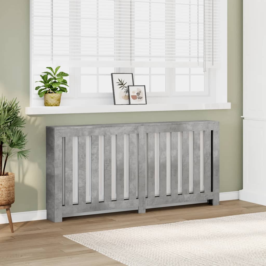 Radiator Cover 175x20x82 cm Engineered Wood Vertical Slats Concrete grey