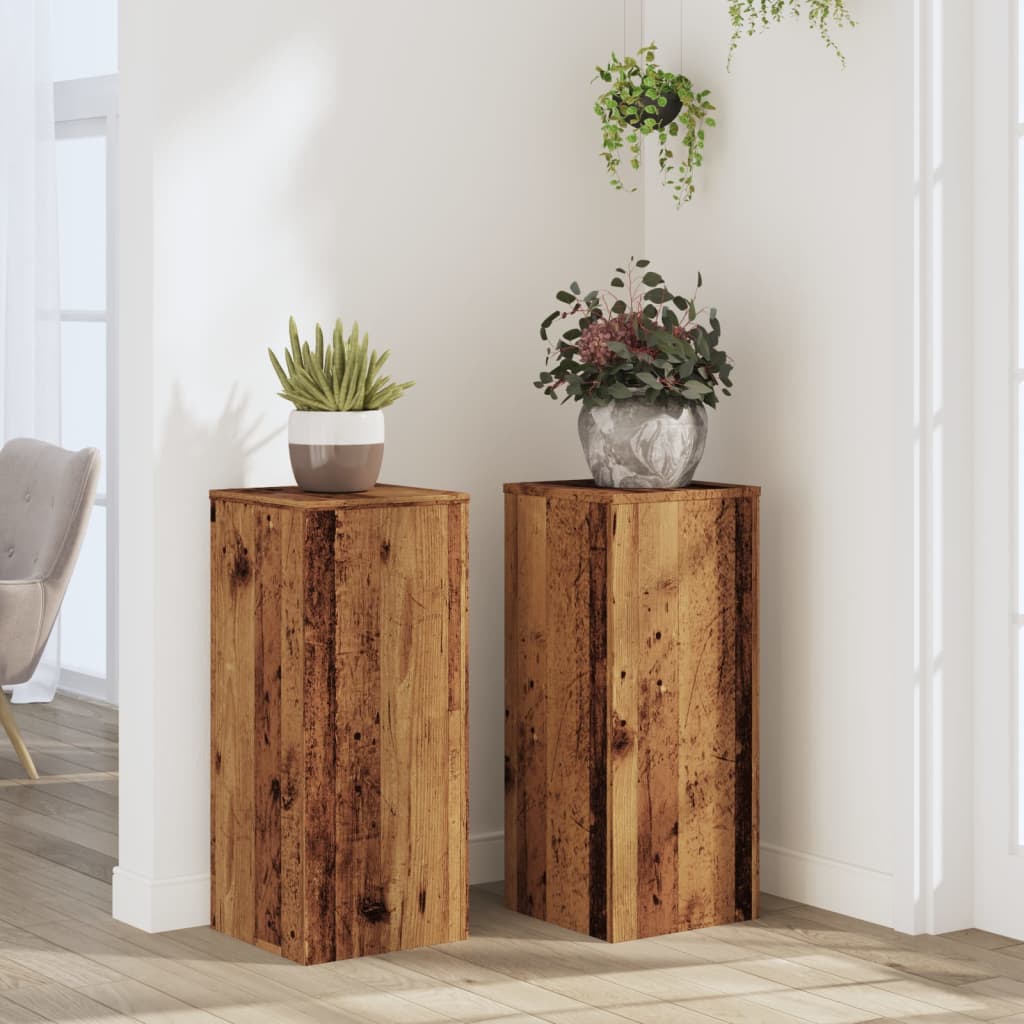 vidaXL Plant Stand 2 pcs Old Wood 30 x 30 x 70 cm Engineered Wood 1