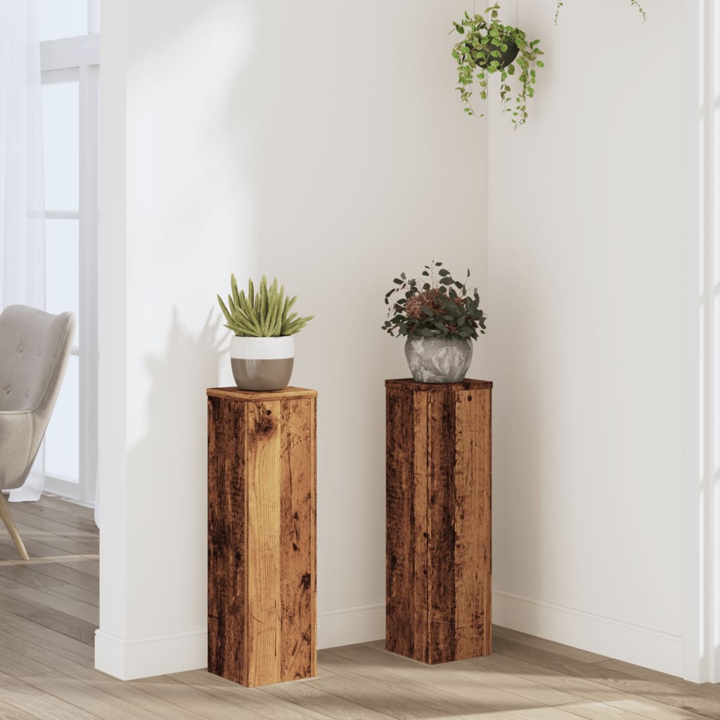 vidaXL Plant Stand 2 pcs Old Wood 17 x 17 x 60 cm Engineered Wood 1