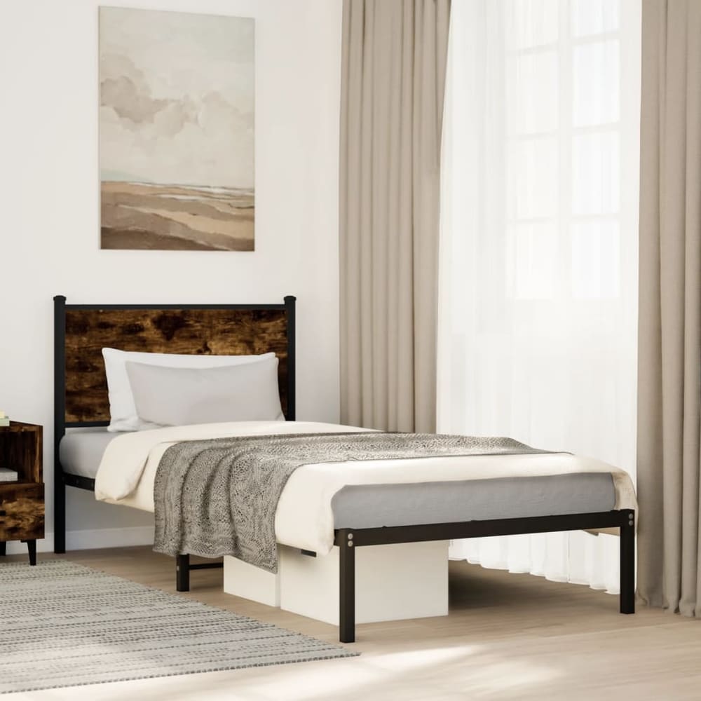 Metal Bed Frame without Mattress Smoked Oak Length Headboard