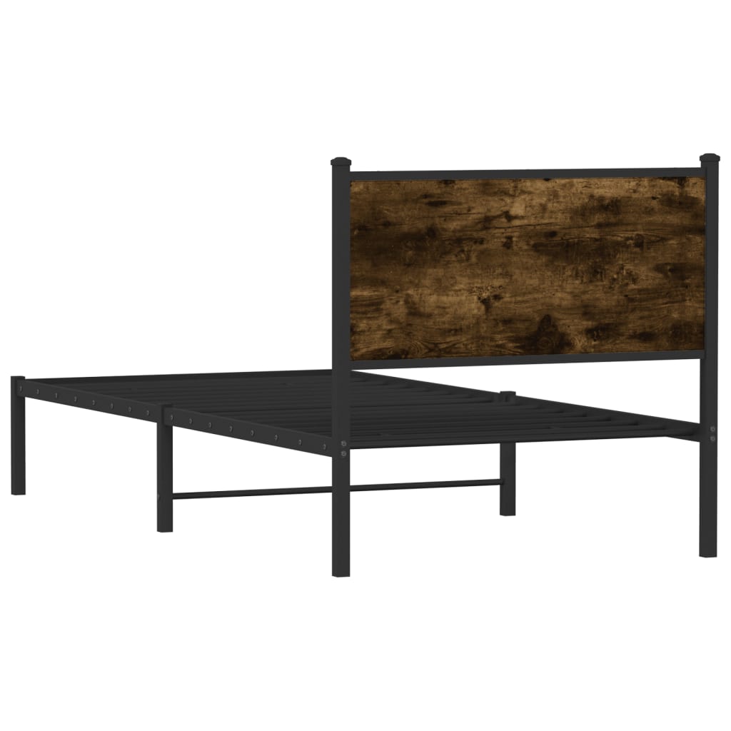 Metal Bed Frame without Mattress Smoked Oak Length 200 cm with Headboard 90 cm