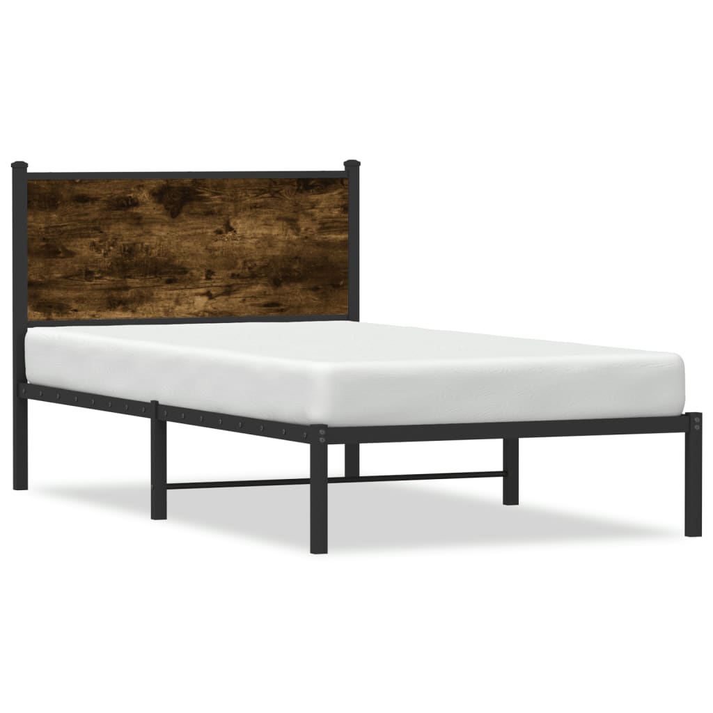 vidaXL Metal Bed Frame without Mattress Smoked Oak 100x190 cm 2