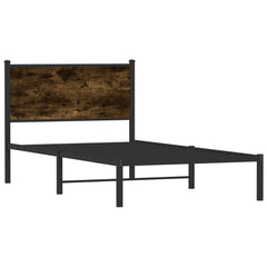 Metal Bed Frame without Mattress Smoked Oak Length 190 cm with Headboard 100 cm