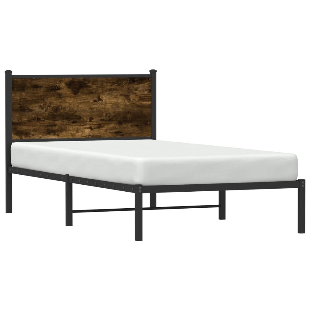 vidaXL Metal Bed Frame without Mattress Smoked Oak 100x190 cm 4