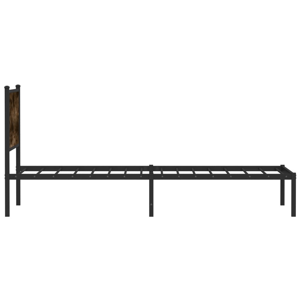 Metal Bed Frame without Mattress Smoked Oak Length 190 cm with Headboard 100 cm