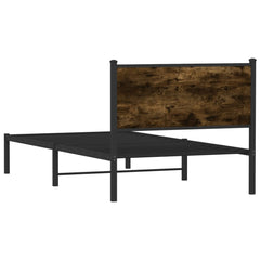 Metal Bed Frame without Mattress Smoked Oak Length 190 cm with Headboard 100 cm