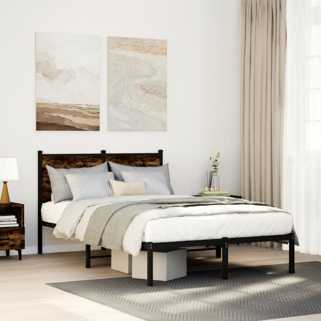 Metal Bed Frame without Mattress Smoked Oak Length 190 cm with Headboard 120 cm