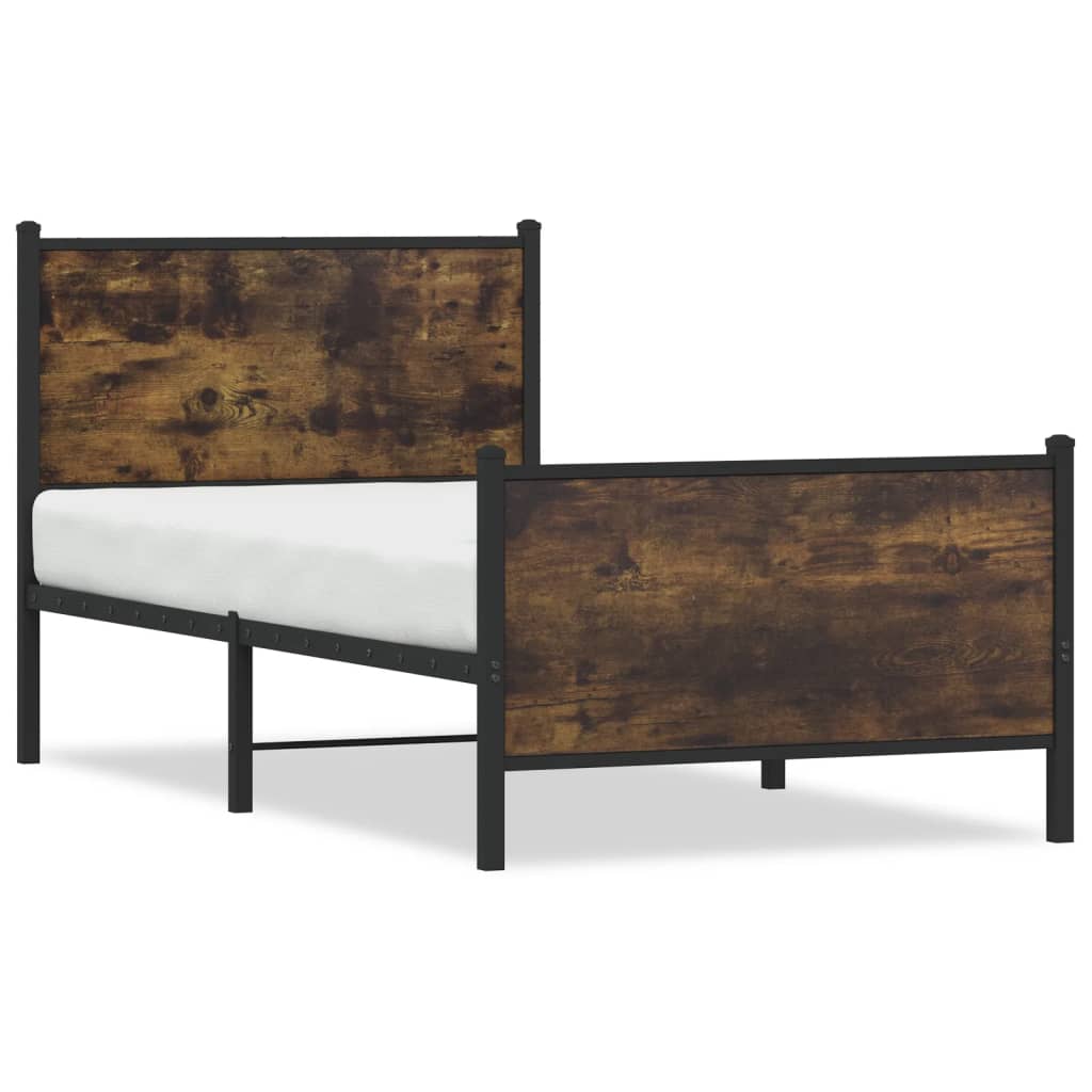 vidaXL Metal Bed Frame without Mattress Smoked Oak 75x190 cm Small Single 2