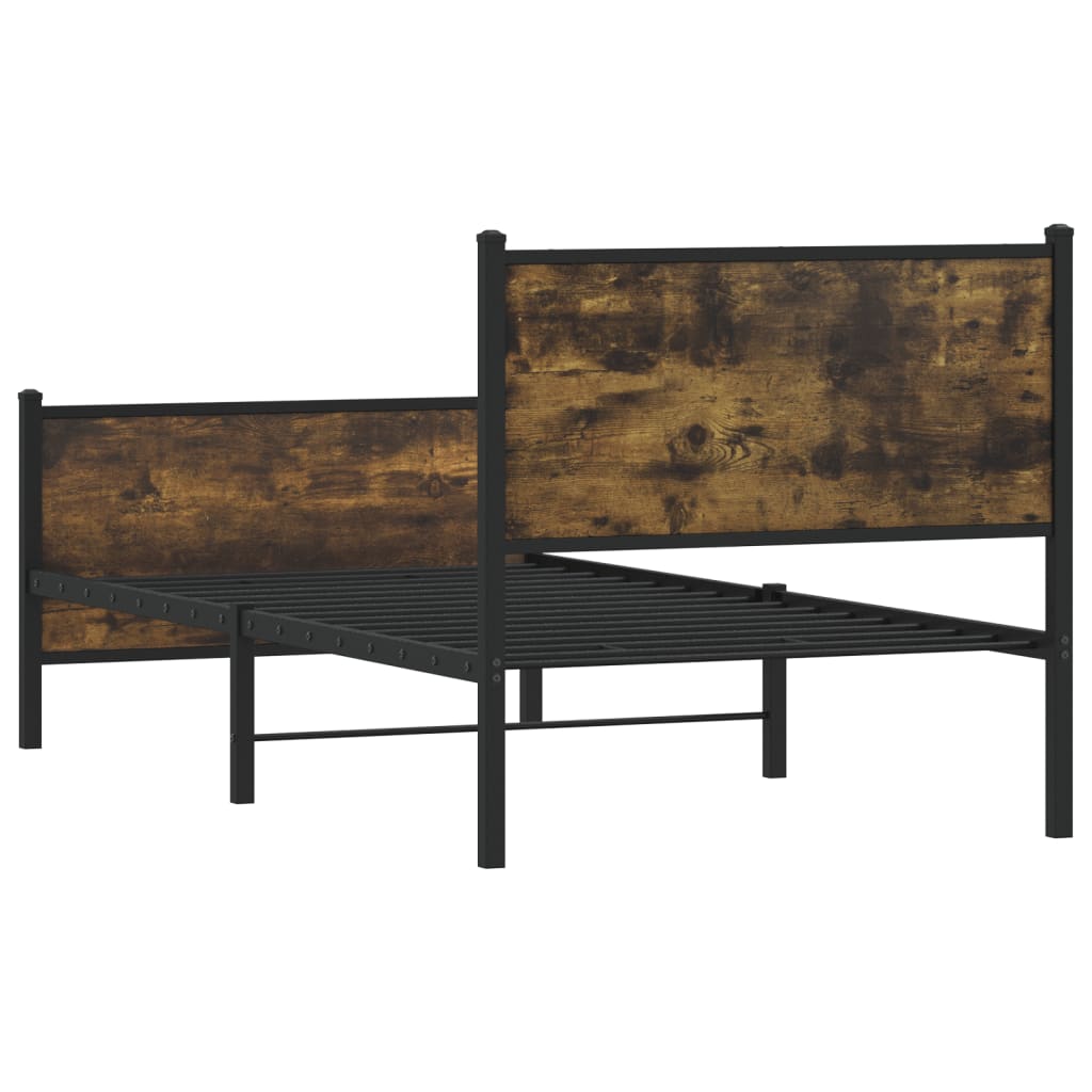 Metal Bed Frame without Mattress Smoked Oak Length 190 cm with Headboard & Footboard 75 cm