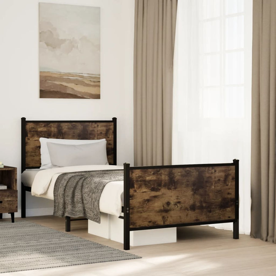 vidaXL Metal Bed Frame without Mattress Smoked Oak 75x190 cm Small Single 1