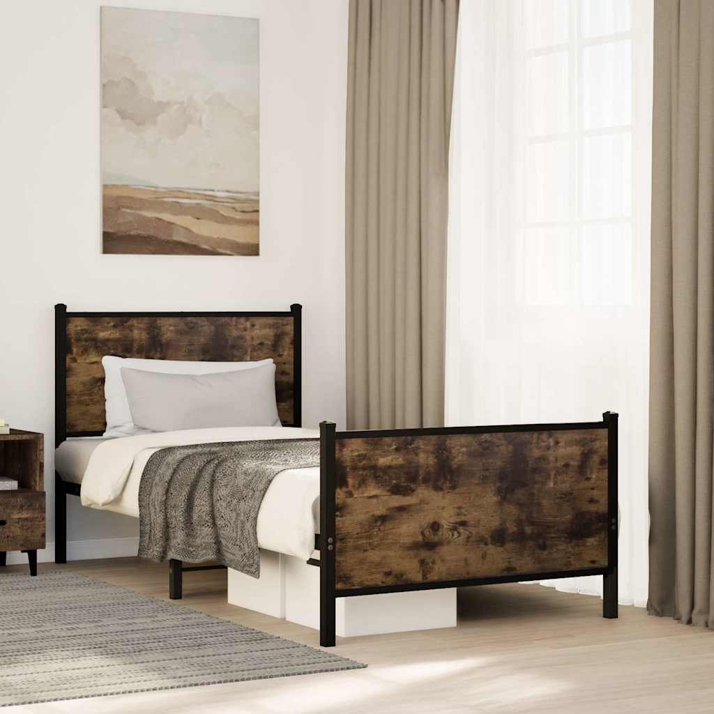 Metal Bed Frame without Mattress Smoked Oak Length 200 cm with Headboard & Footboard 80 cm