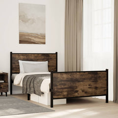 Metal Bed Frame without Mattress Smoked Oak Length Headboard Footboard