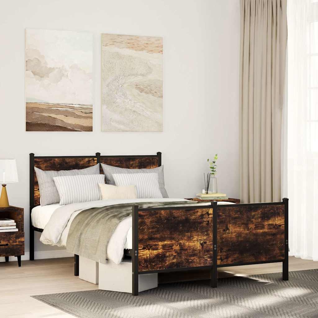 Metal Bed Frame without Mattress Smoked Oak Length 190 cm with Headboard & Footboard 120 cm