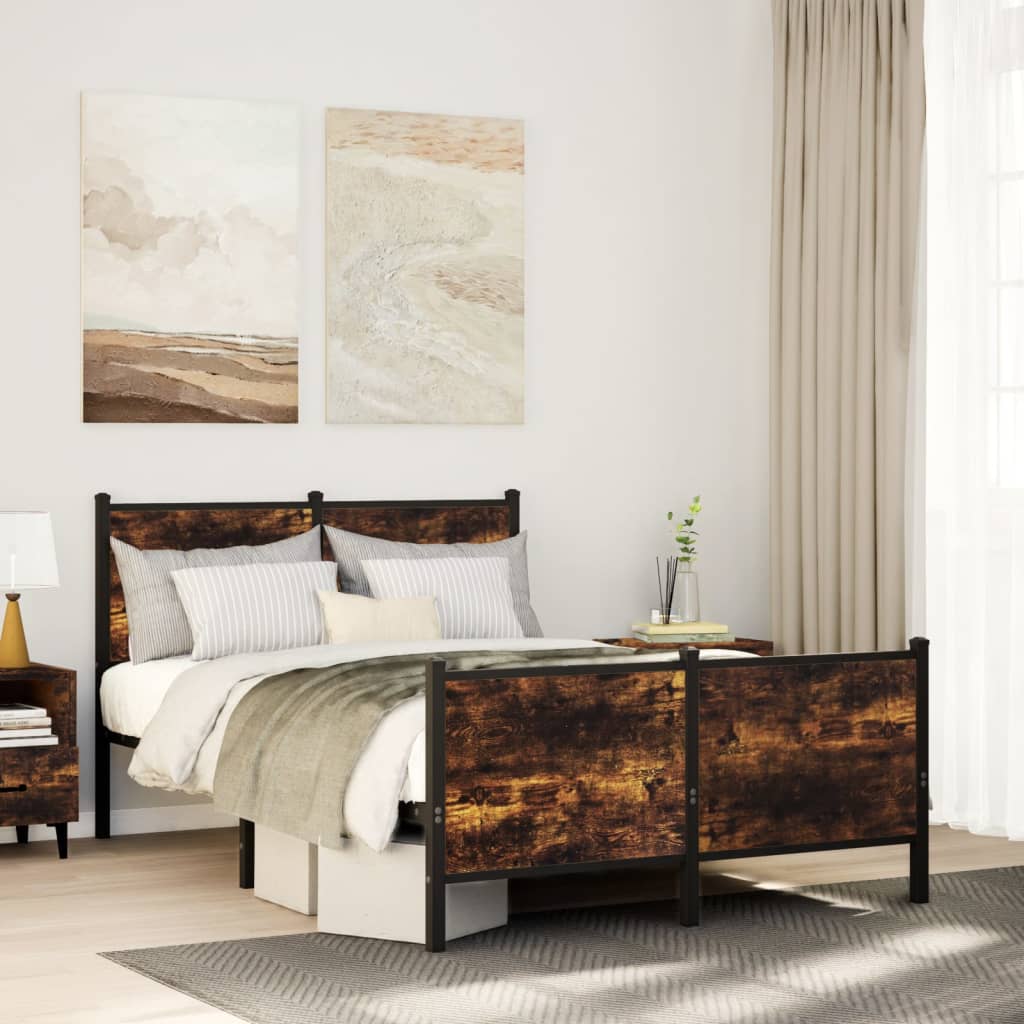 Metal Bed Frame without Mattress Smoked Oak Length 200 cm with Headboard & Footboard 120 cm