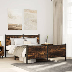 Metal Bed Frame without Mattress Smoked Oak Length 190 cm with Headboard & Footboard 137 cm