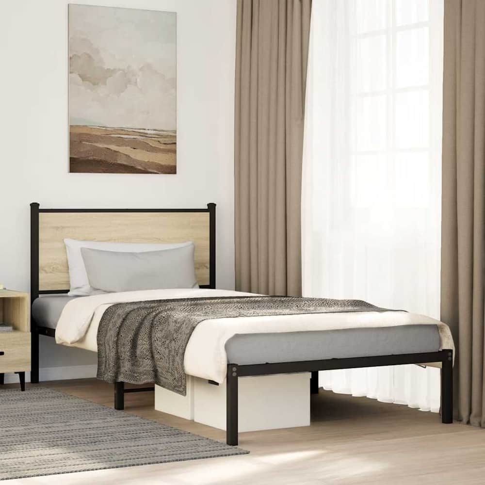 Metal Bed Frame without Mattress Sonoma Oak Length 190 cm with Headboard 100 cm