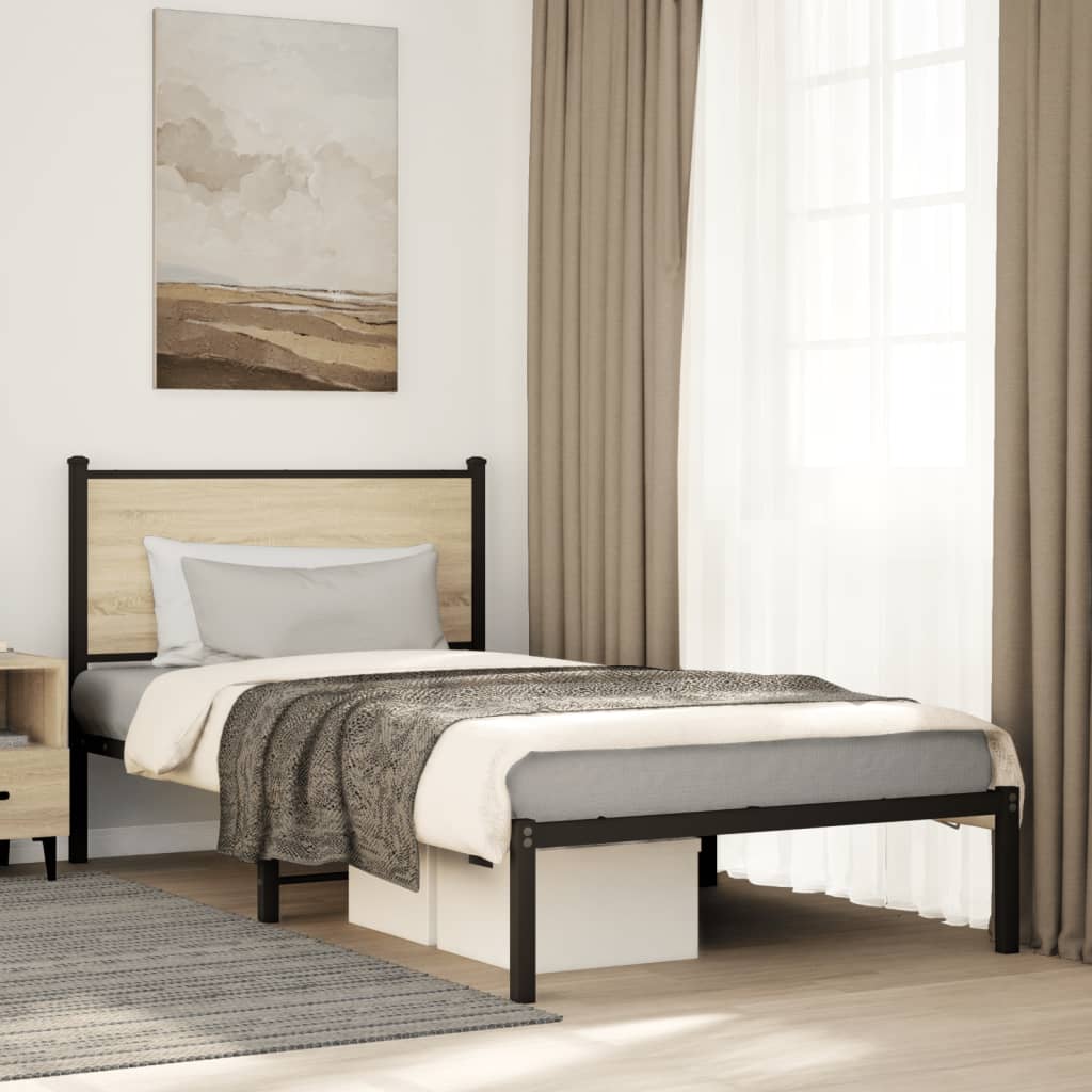 vidaXL Metal Bed Frame without Mattress Sonoma Oak 107x203 cm 1