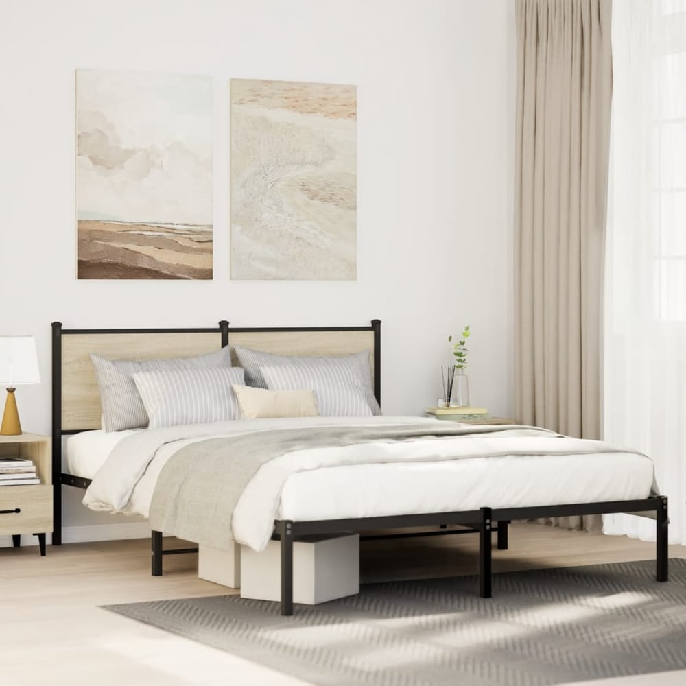 Metal Bed Frame without Mattress Sonoma Oak Length 200 cm with Headboard 140 cm