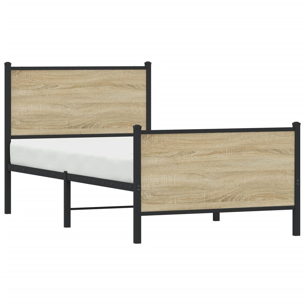 vidaXL Metal Bed Frame without Mattress Sonoma Oak 75x190 cm Small Single 4