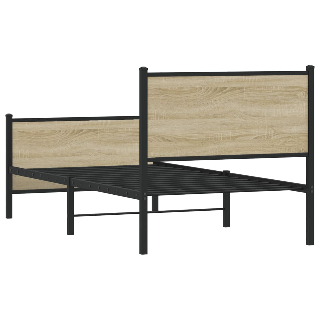 Metal Bed Frame without Mattress Sonoma Oak Length 200 cm with Headboard & Footboard 80 cm
