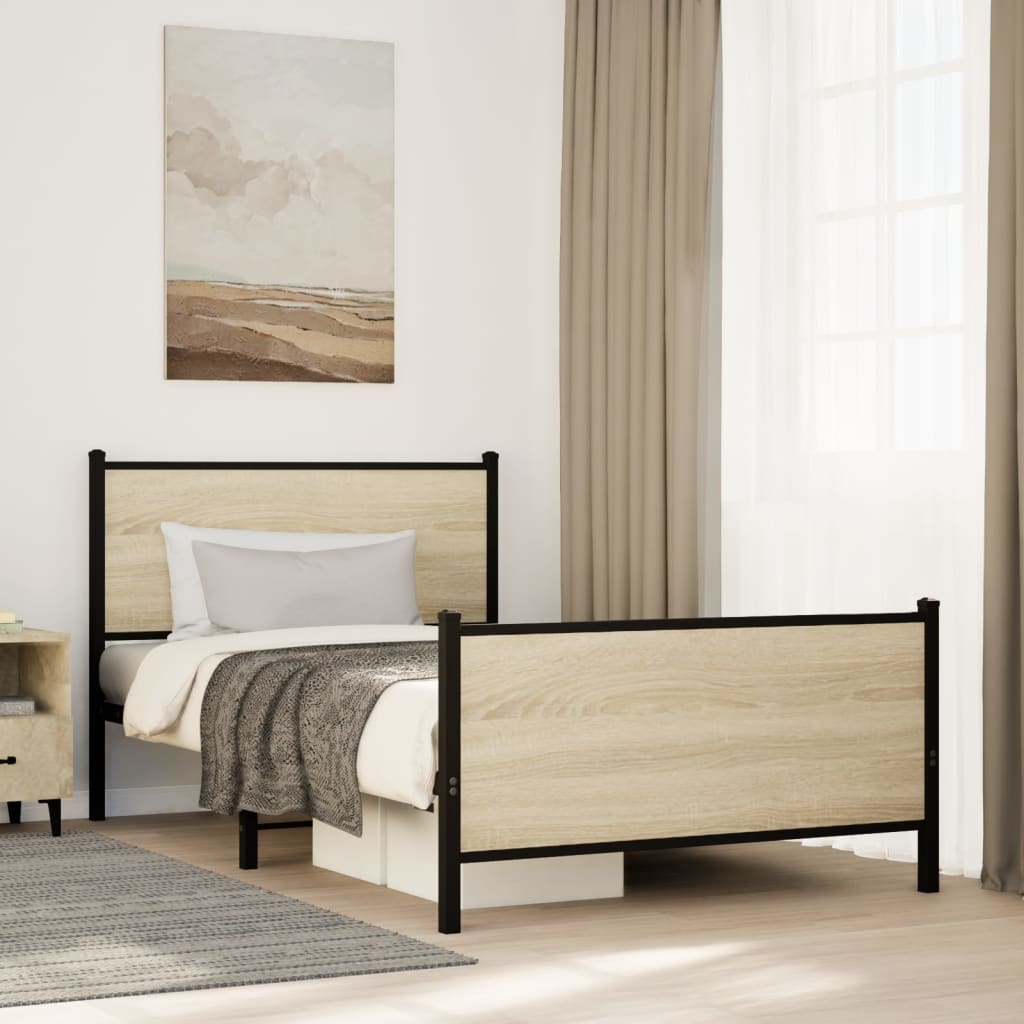 Metal Bed Frame without Mattress Sonoma Oak Length 200 cm with Headboard & Footboard 100 cm