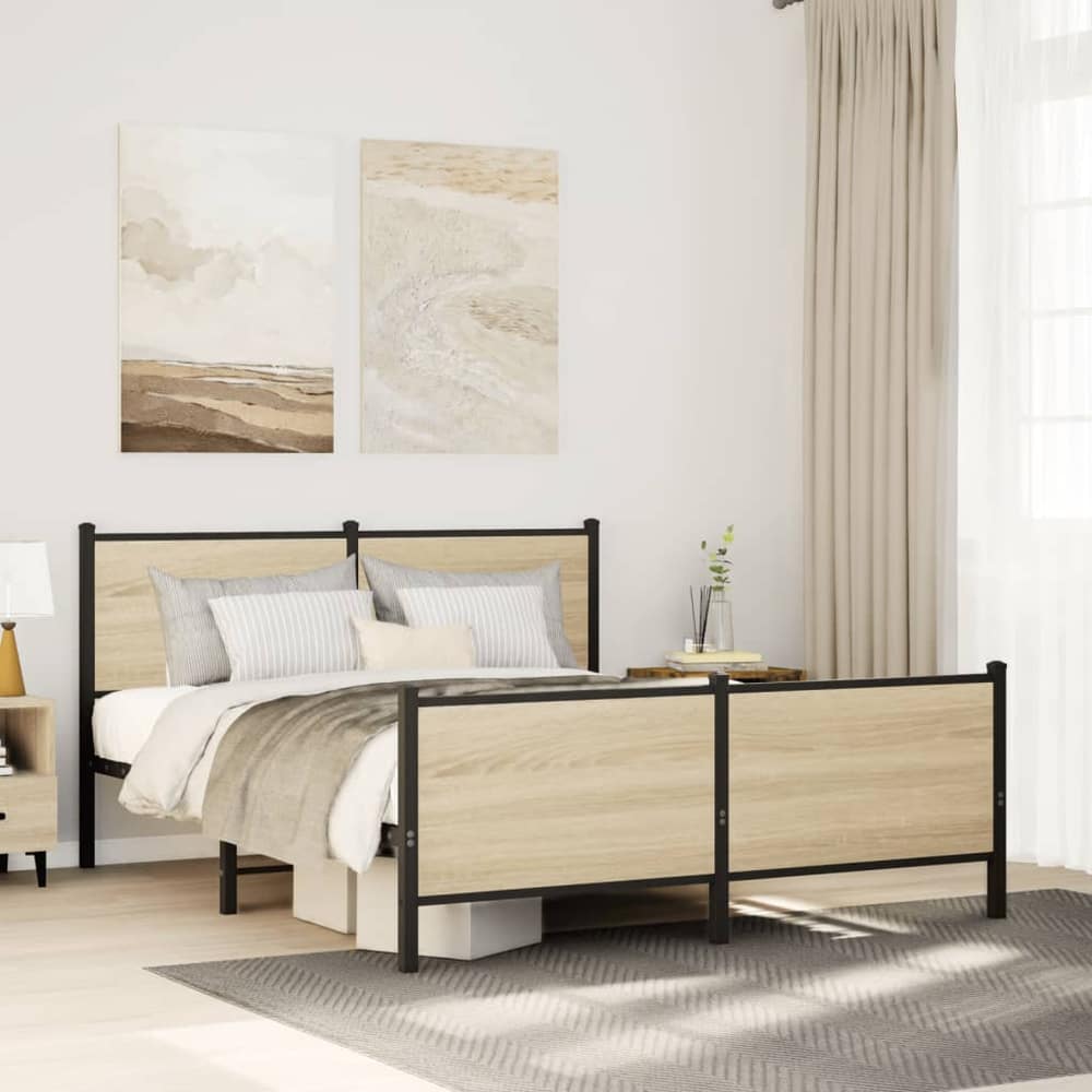 Metal Bed Frame without Mattress Sonoma Oak Length 200 cm with Headboard & Footboard 150 cm