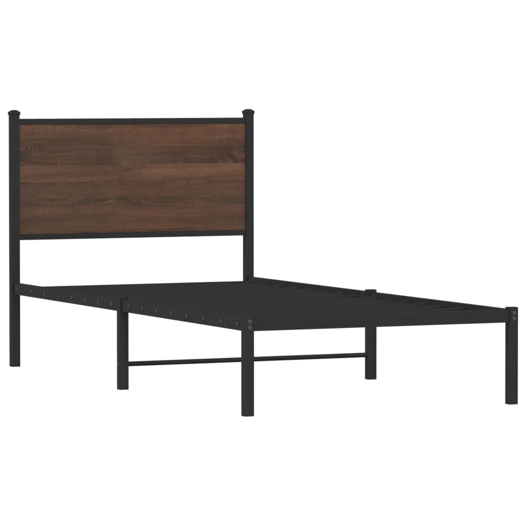 Metal Bed Frame without Mattress Brown oak Length 190 cm With headboard 75 cm
