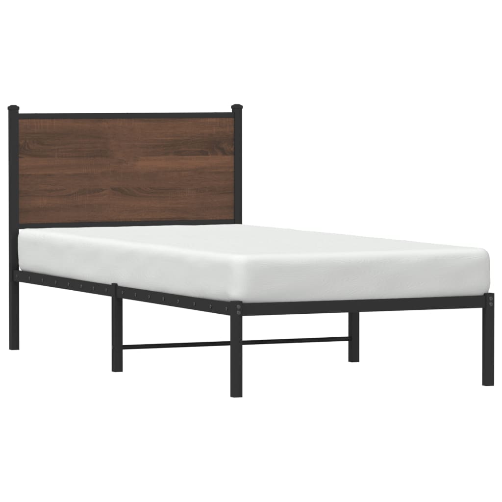 vidaXL Metal Bed Frame without Mattress Brown Oak 75x190 cm Small Single 4