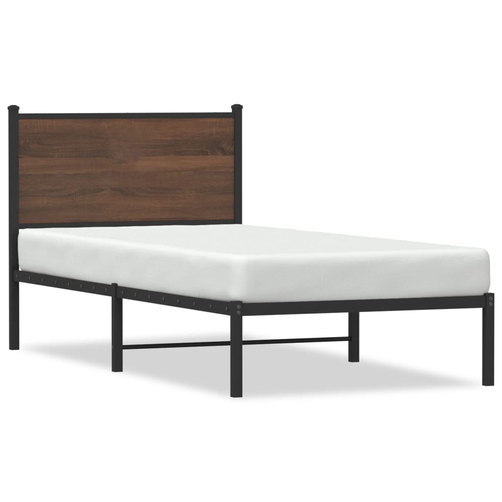 Metal Bed Frame without Mattress Brown oak Length 190 cm With headboard 90 cm
