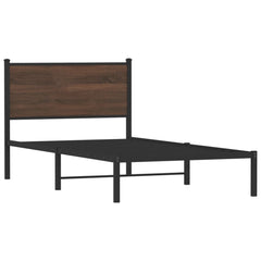 Metal Bed Frame without Mattress Brown oak Length 190 cm With headboard 100 cm