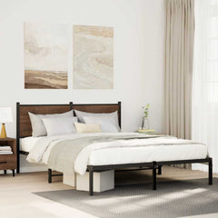 vidaXL Metal Bed Frame without Mattress Brown Oak Length 190 cm with Headboard