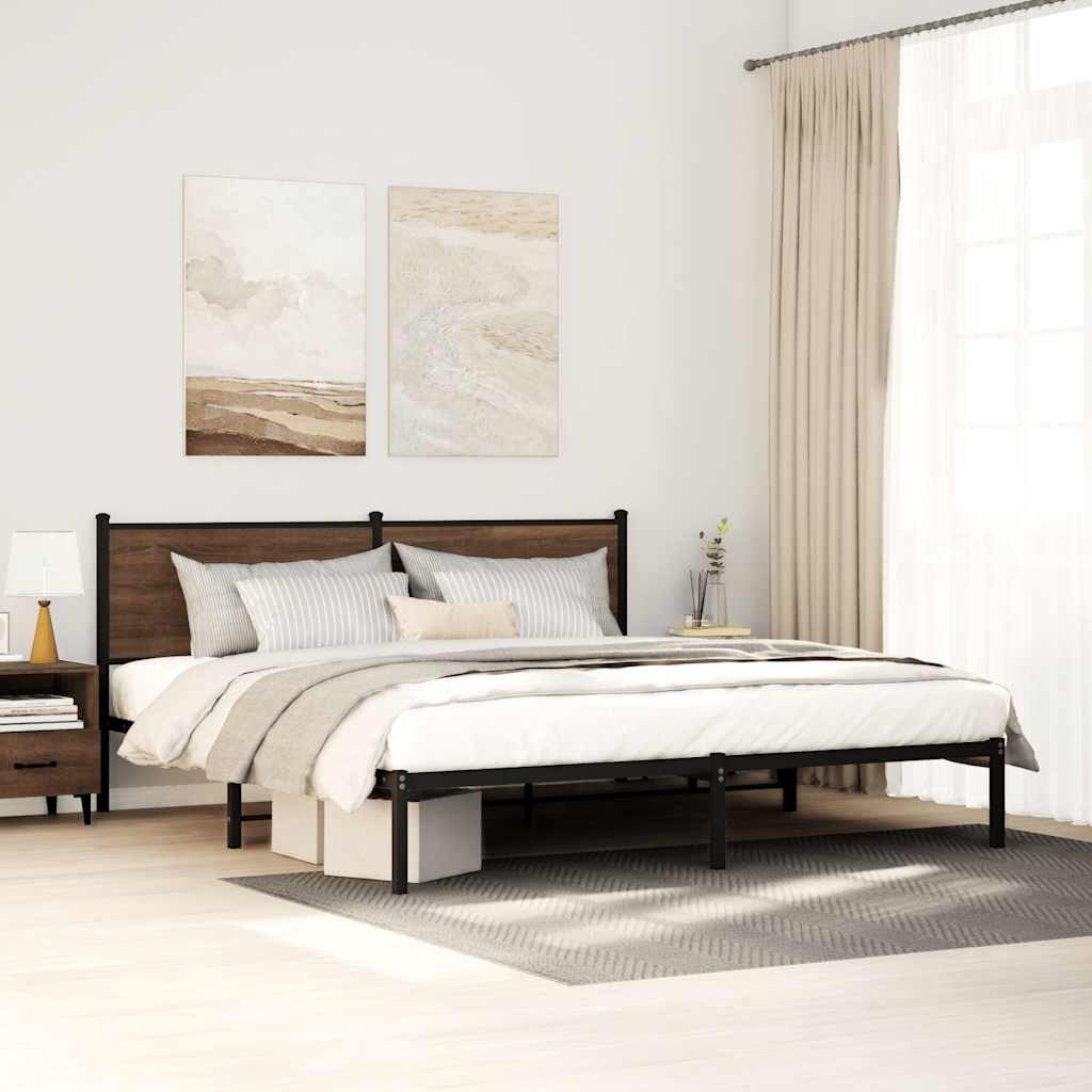 Metal Bed Frame without Mattress Brown Oak Length 203 cm 193 cm With headboard