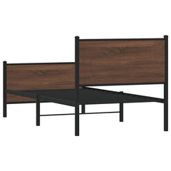 Metal Bed Frame without Mattress Brown Oak Length 200 cm with Headboard & Footboard 80 cm