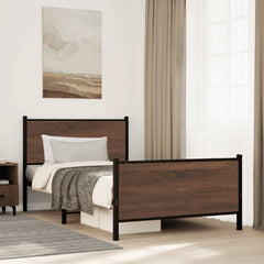 Metal Bed Frame without Mattress Brown Oak Length 203 cm 107 cm With headboard & footboard
