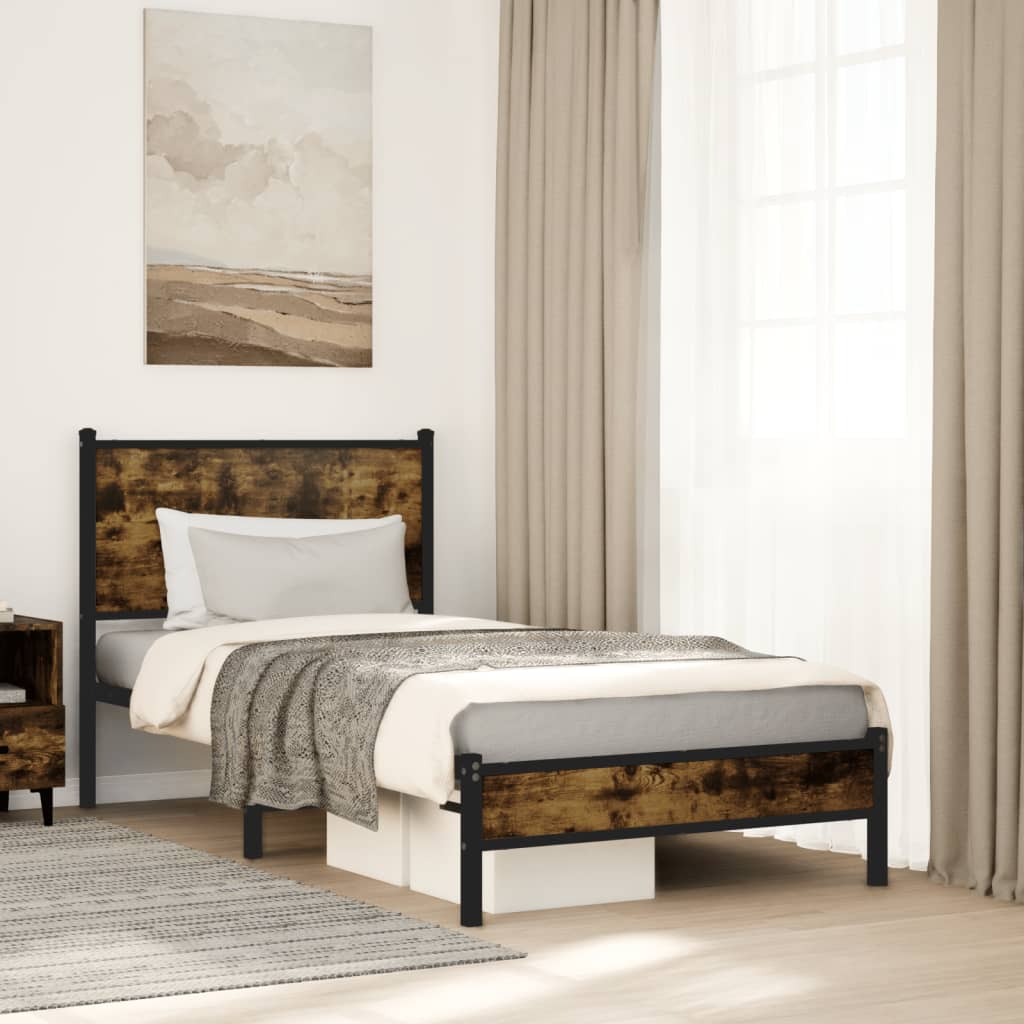 vidaXL Metal Bed Frame without Mattress Smoked Oak 80x200 cm 1