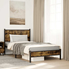 Metal Bed Frame without Mattress Smoked Oak Length 200 cm with Headboard & Low Footboard 100 cm