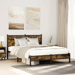 Metal Bed Frame without Mattress Smoked Oak Length 200 cm with Headboard & Low Footboard 140 cm