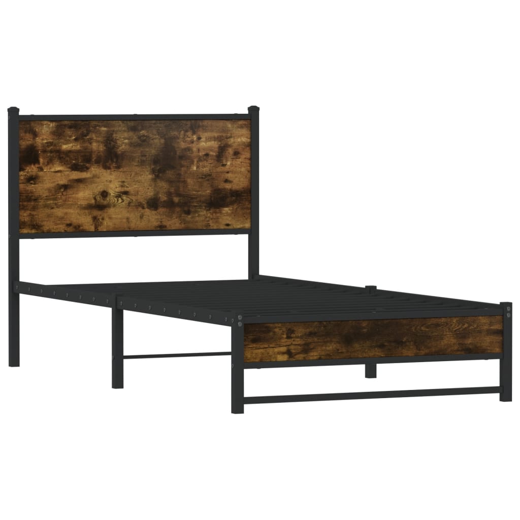 Metal Bed Frame without Mattress Smoked oak Length 190 cm With headboard & dual low footboard 90 cm