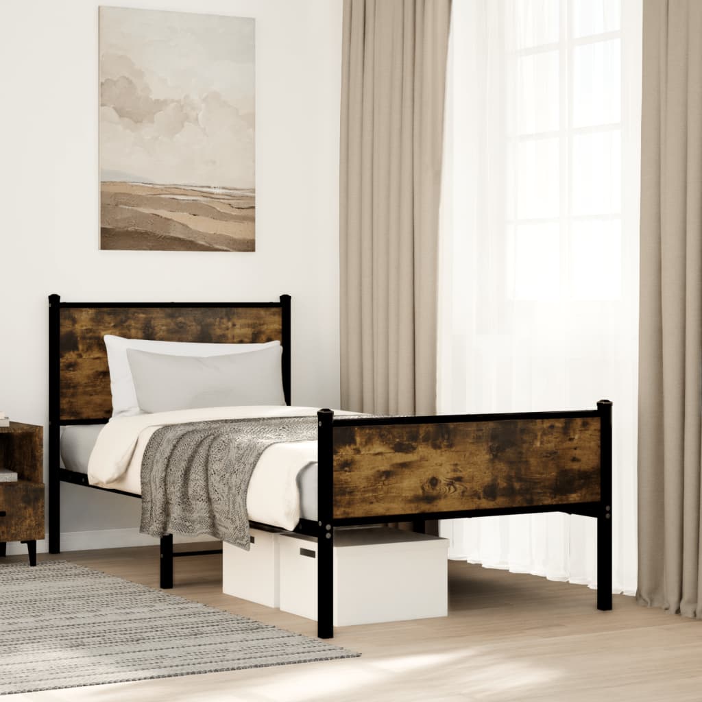 vidaXL Metal Bed Frame without Mattress Smoked Oak 75x190 cm Small Single 1