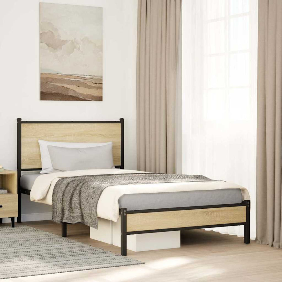vidaXL Metal Bed Frame without Mattress Sonoma Oak 107x203 cm 1