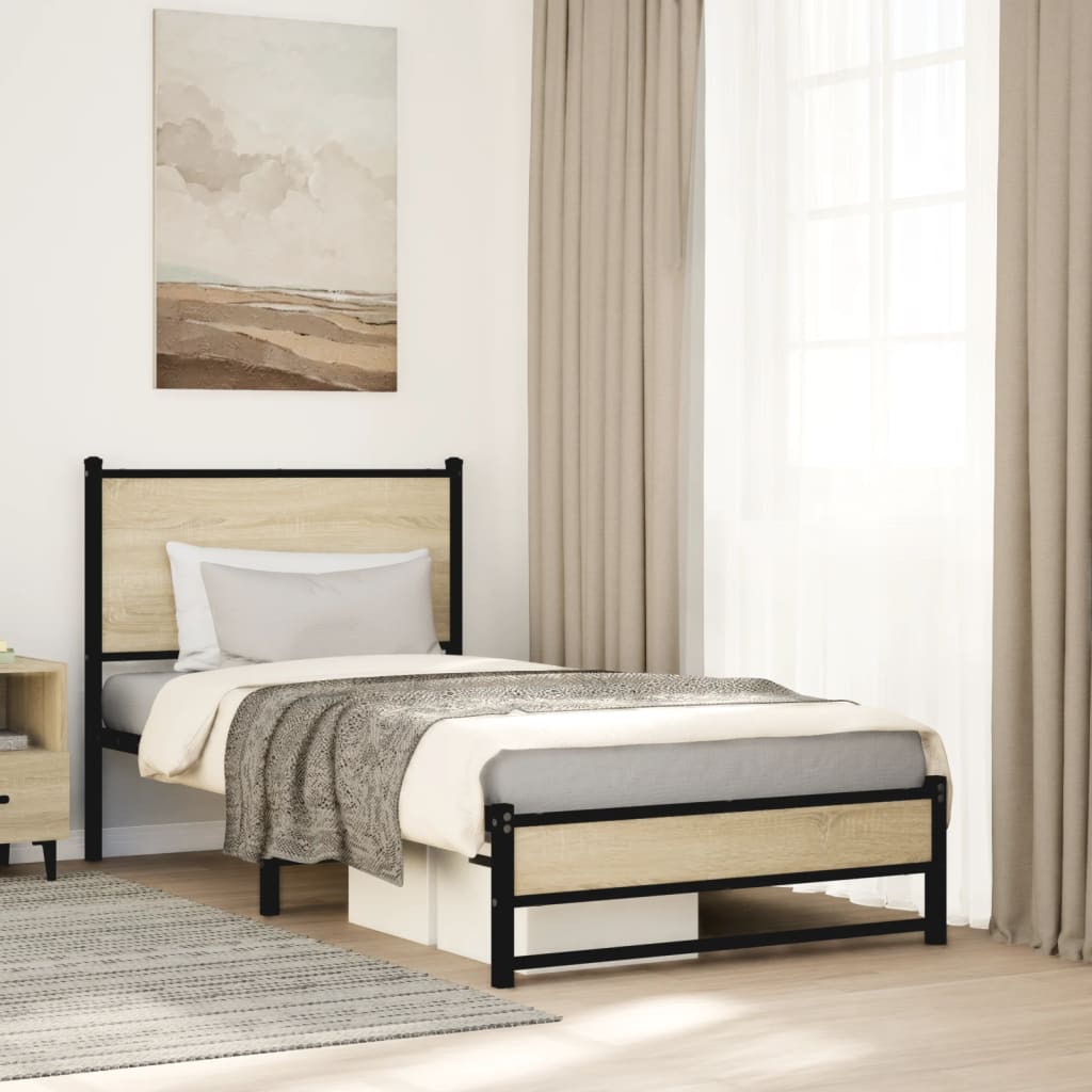 vidaXL Metal Bed Frame without Mattress Sonoma Oak 90x200 cm 1