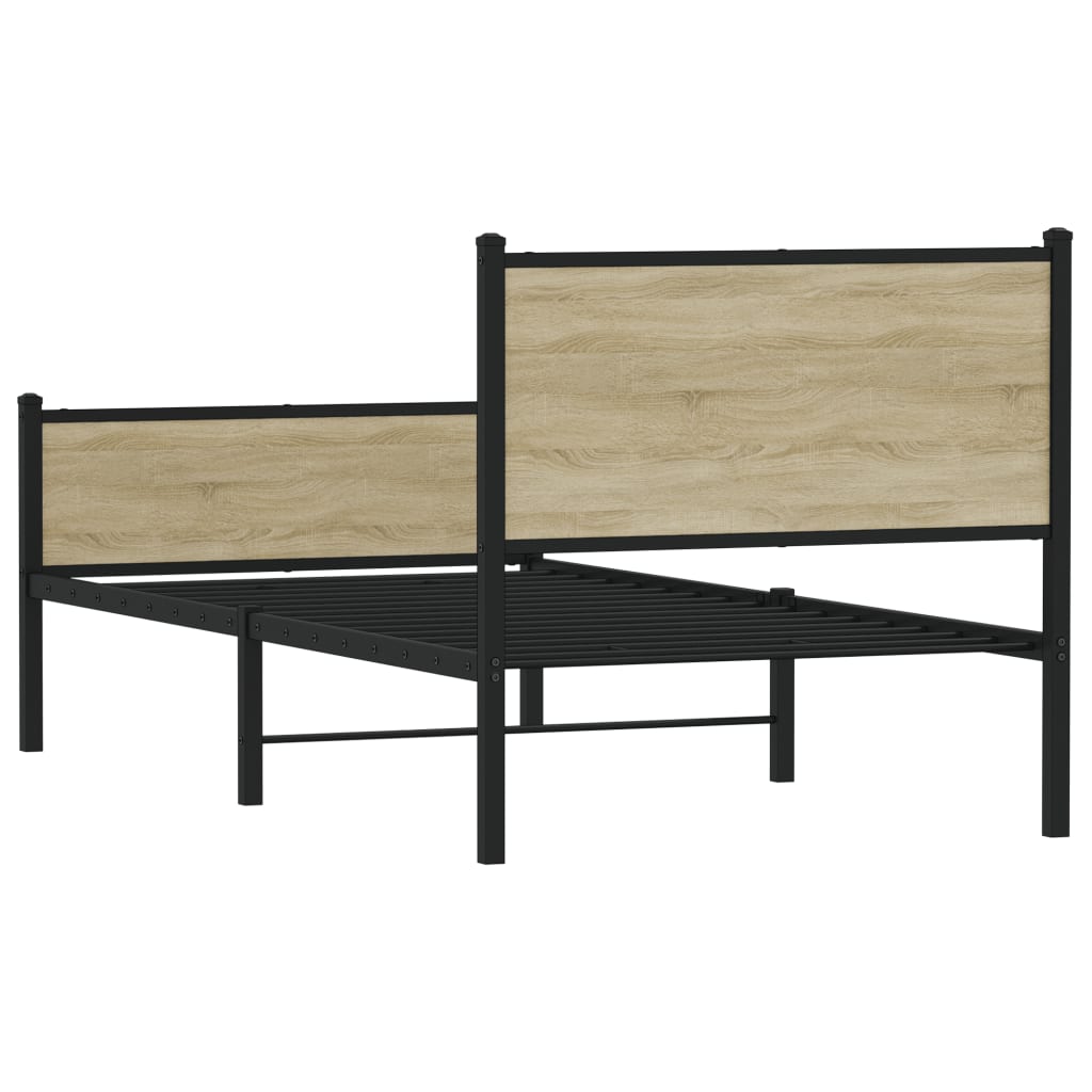 Metal Bed Frame without Mattress Sonoma Oak Length 200 cm with Headboard & High Footboard 80 cm